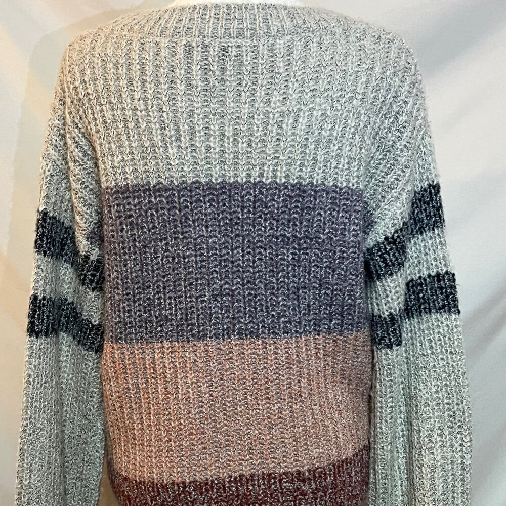 Heartloom Long Sleeve Knit sweater Medium Gray Mauve peach stripe - Picture 4 of 12